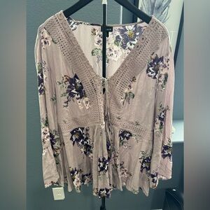 Torrid Purple Floral Crochet Blouse